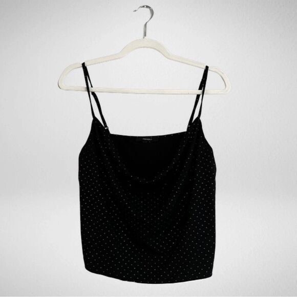 Forever 21 Drape Neck Gold Rhinestone Embellished Crop Tank Black Size Large - Picture 1 of 6